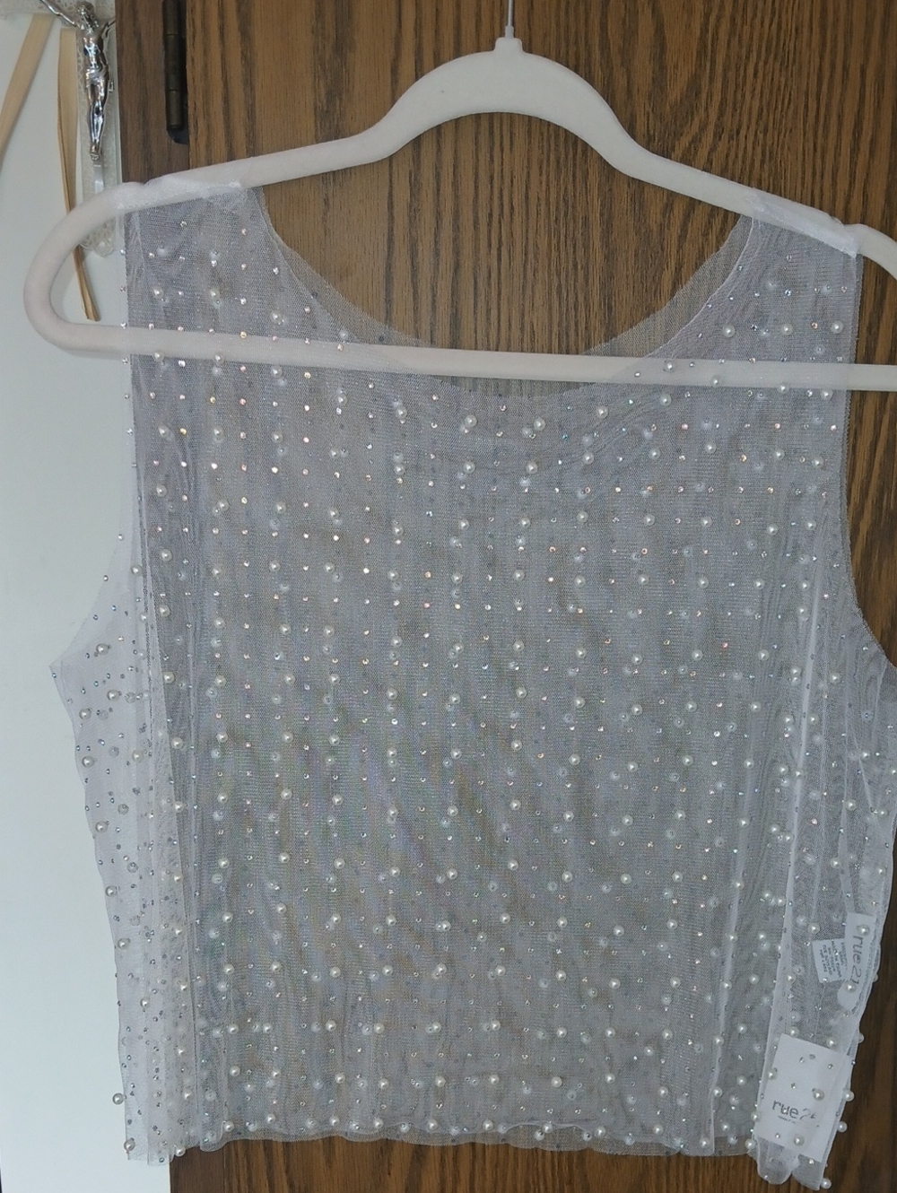 Rue21 Silver Beaded Mesh Tank Top